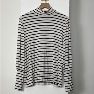 Eloquii Black and White Striped Long Sleeve Top